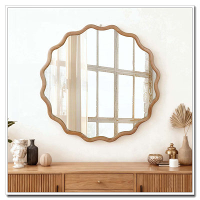 Miroir décoratif rond en bois massif Wavy