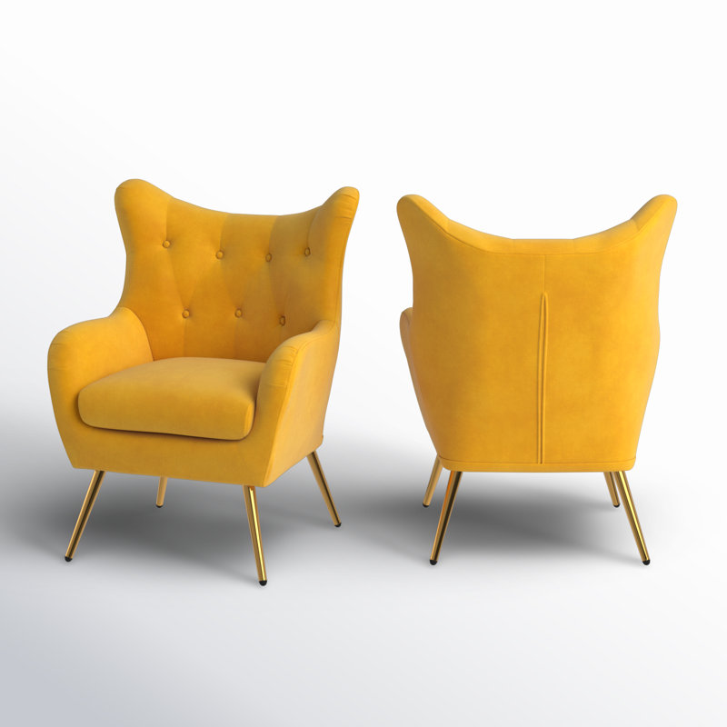 Fauteuil à oreilles 29,25 po Avianna, Velours moutarde