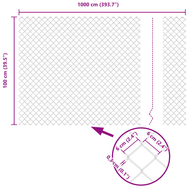 Chain Link Fence With 7 Spike Posts Galvanised Steel, Green, 100cm H x 1000cm W