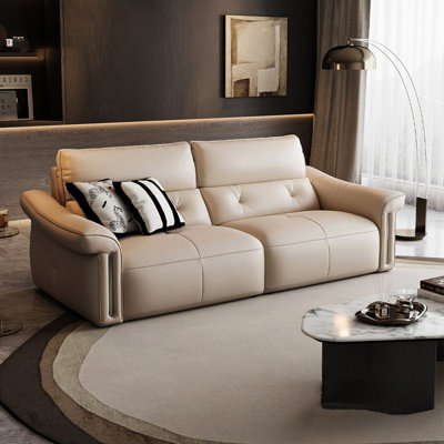 Beige Genuine Leather Modular Sofa cushion couch
