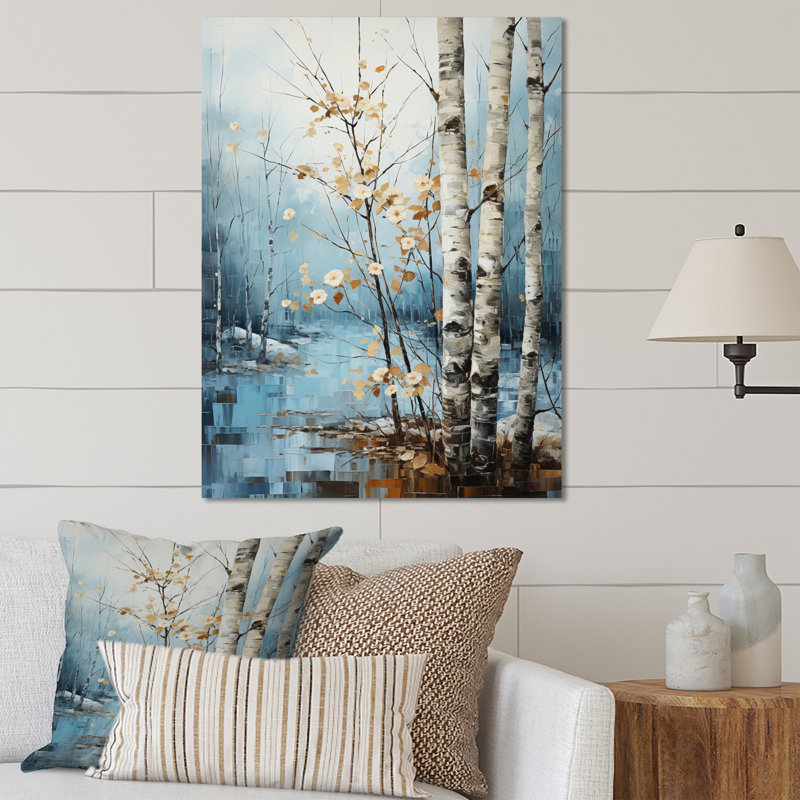Birch Woods Winter Whispers VI - Décoration murale florale en métal, H 32 po x l 24 po x P 1 po