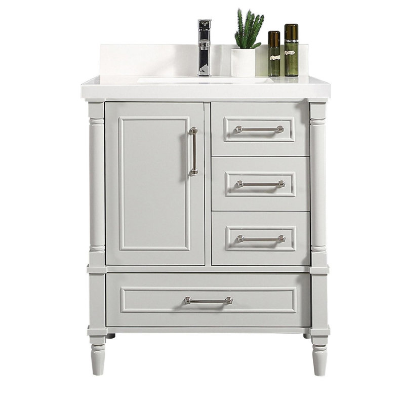 Ensemble de meuble-lavabo simple 30 po Muldoon, Blanc, Gris Coventry, Nickel brossé