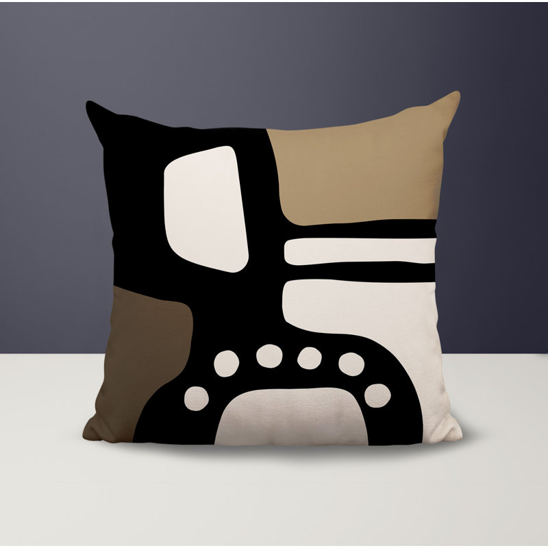 Oreiller carré réversible intérieur / extérieur Tobe Minimalist, H 15 po x l 15 po, Beige / noir / blanc cassé