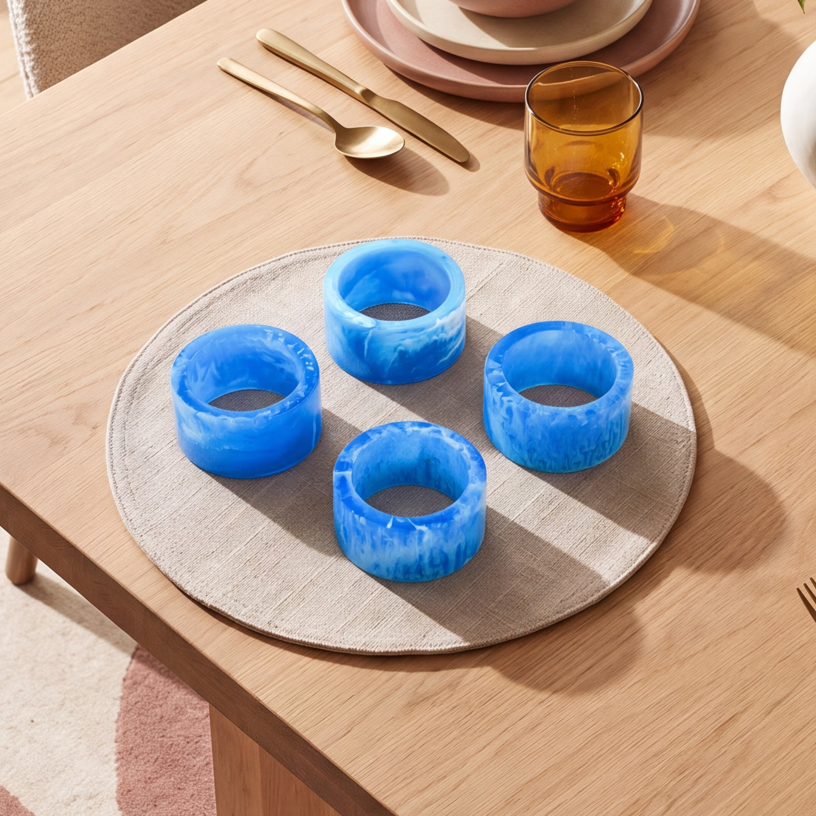 Lucente Tortoise Shell Napkin Ring Set, Blue