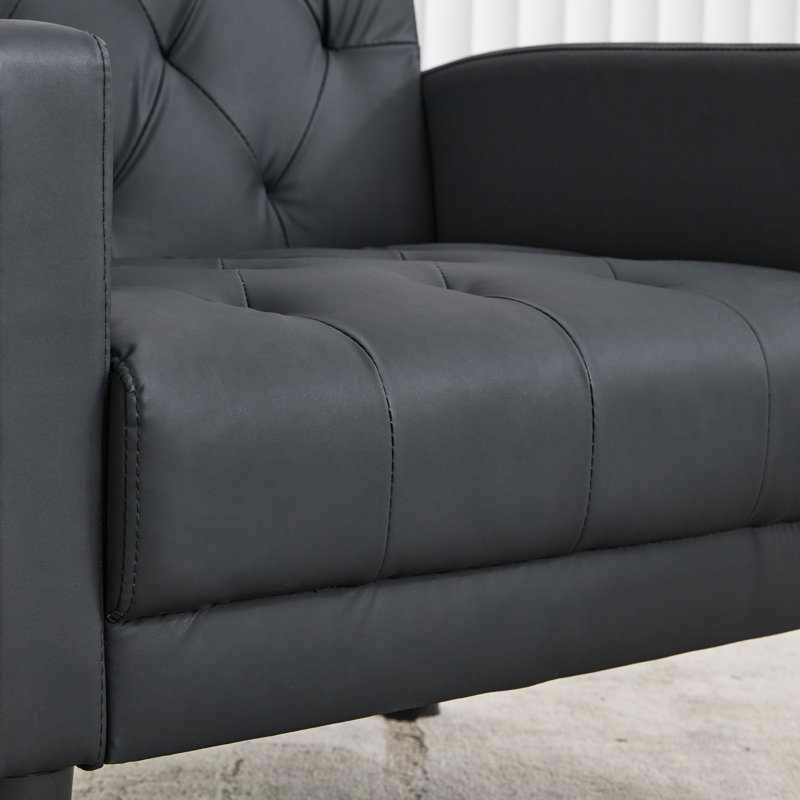Fauteuil en similicuir capitonné l 32 po Jabryson, Noir