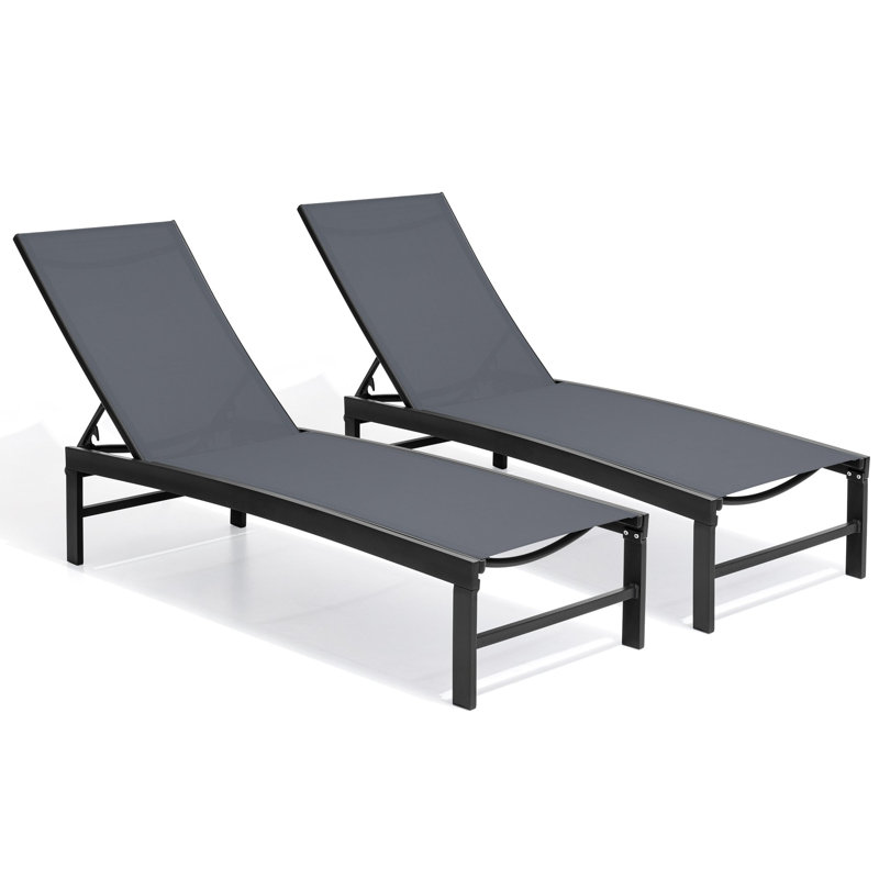 Patio Metal Reclining Chaise Lounge Set, Dark Gray