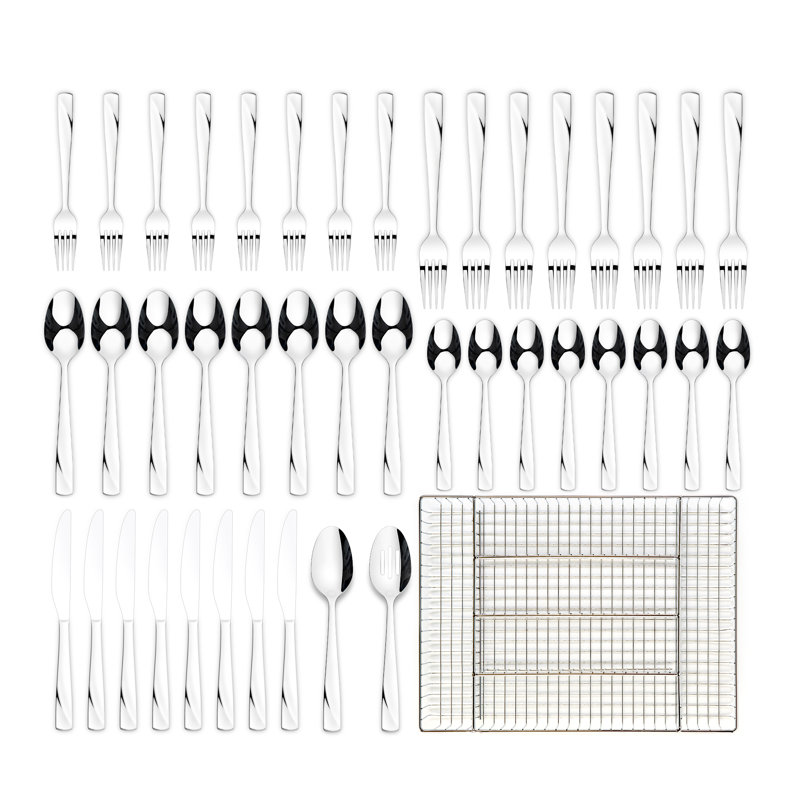 RHODA 18/0 Stainless Steel Mirror 42 Pieces Flatware Set with Buffet