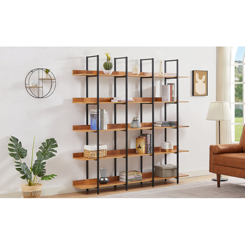 Bibliothèque à 5 niveaux avec bureau ouvert, Noir / brun
