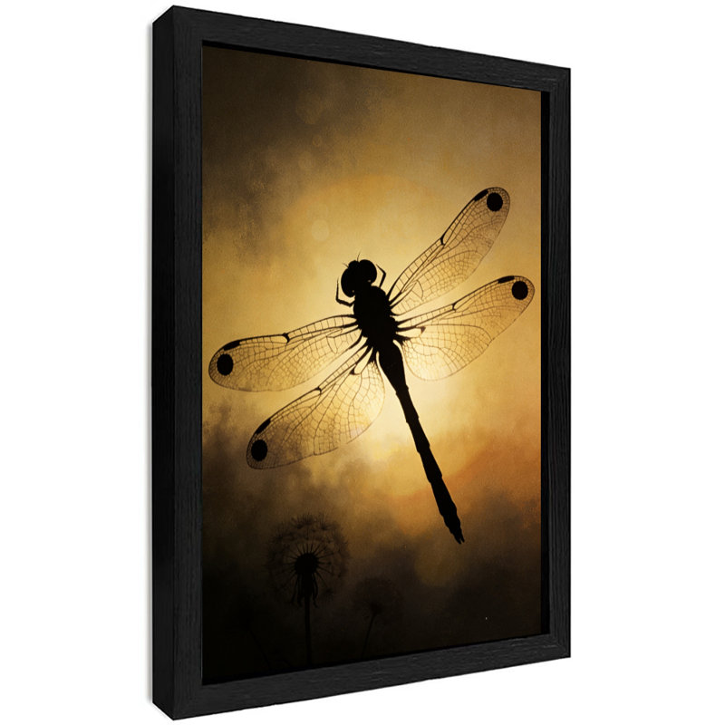 Reproduction d'art de libellule matinale encadrée noire, H 11 po x l 9 po