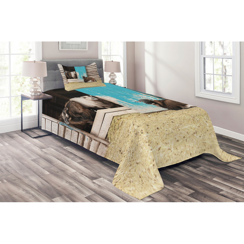 Farmhouse / Country Polyester Coverlet, Twin Bedspread + 1 Sham