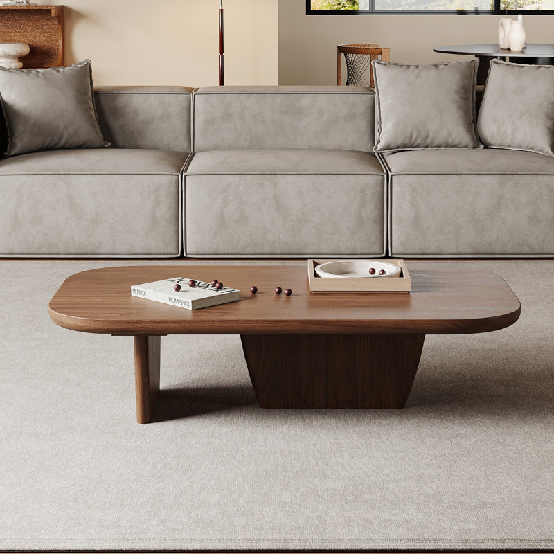 51" Modern Minimalist Double Leg Solid Wood Rectangular Coffee Tables For Living Room, Brun