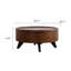 Table basse ronde de 30,71 po avec rangement caché - Table basse moderne en bois massif et en panneau de fibres à densité moyenne, finition bois foncé avec pieds noirs pour le salon / appartement