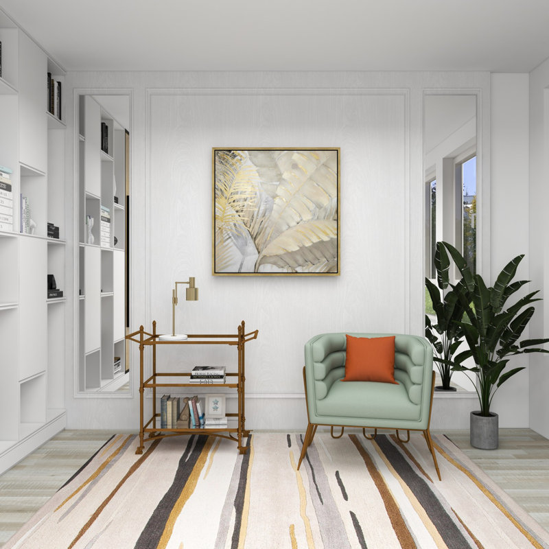 Gold and Gray Palm Leaf Framed Canvas Wall Art, 40" x 40"