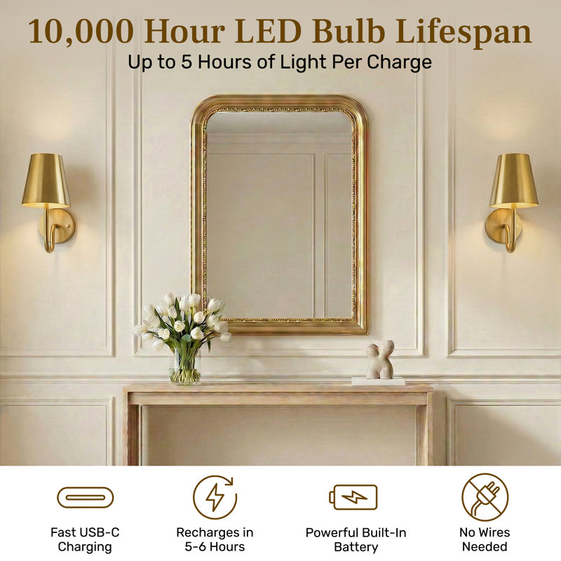Bell + Howell Rechargeable Wall Light Sconce with Metal Shade and Dimmable - Gold, Gold
