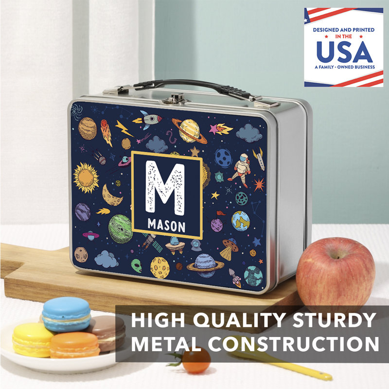 Custom Stainless Steel Lunch Box, Outerspace Design, Easy-To-Open, BPA-Free, 8.6" X 6.6" For Kids, Oui