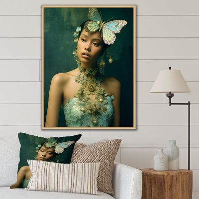 " Teal Model With Butterfly Jewelry "