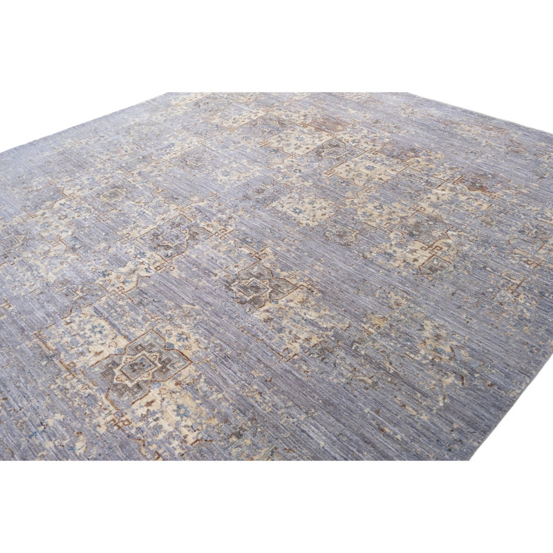Hand Knotted Wool Area Rug in Gray