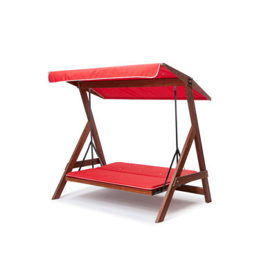 Garden Triple Swing Chair - 100% Pine Frame, Red Polyester Fabric | Waterproof, UV Resistant, Easy Clean, Removable Cover | Dimensions: 74.8 x 47.2 x 70.9 inches | 350 lbs Capacity, Reclining Backrest Converts to Bed