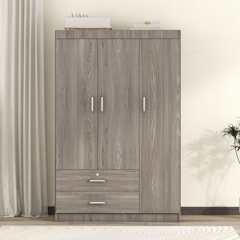 Armoire 3 portes avec 2 tiroirs, Gris