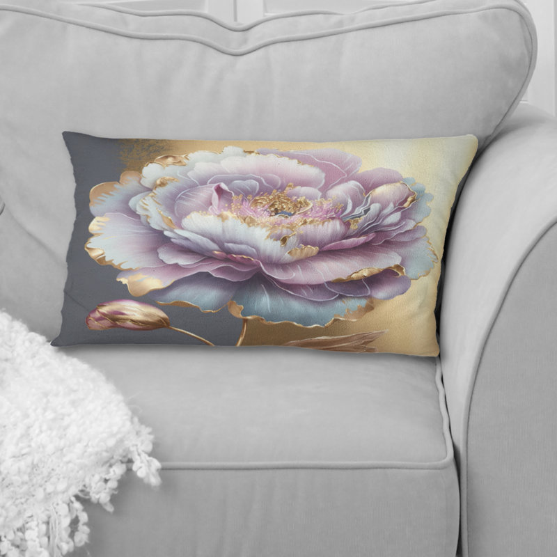 Coussin imprimé de fleurs mauve simple I, H 12 po x l 20 po, Rectangulaire