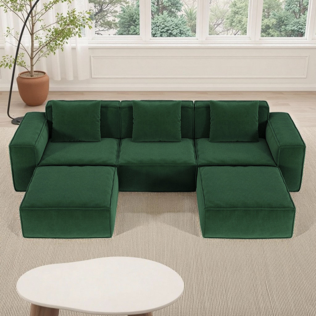 Mercer41 118" U-Shaped Modular Sectional Sofa with 2 Footrests, Plush ...
