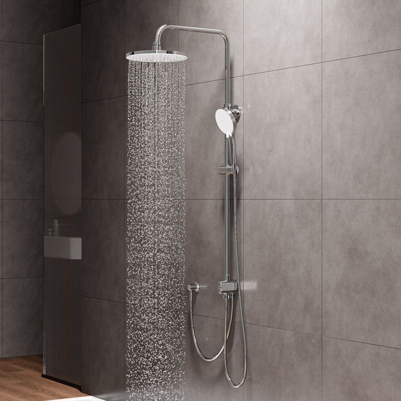 Horow Bathroom Shower Mixer Twin Head Bar Set Round Valve System