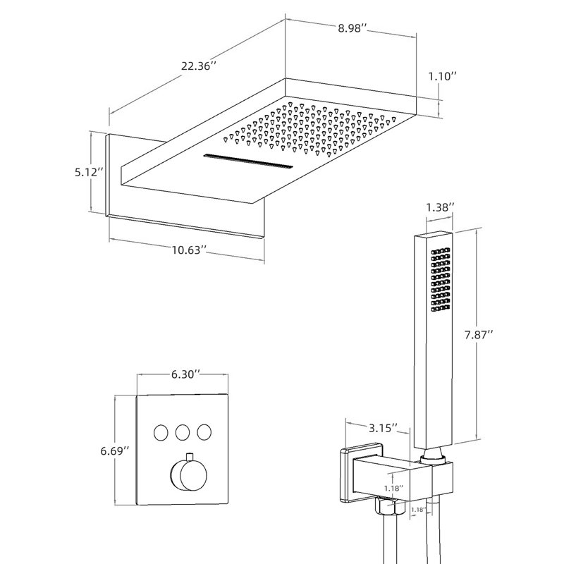 fixhd Luxury Thermostatic Control Rainfall Shower System Button Touch Shower Set with Shower Head, Chrome