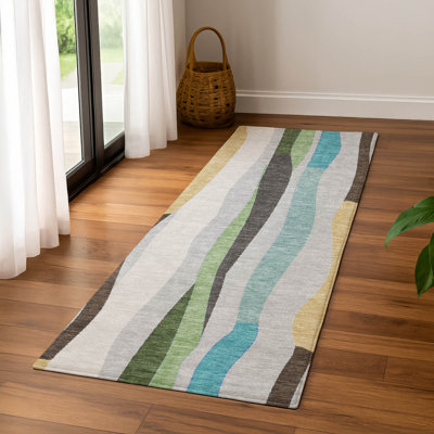 Premium Machine Washable Mayfield AMF2188 Striped Rug