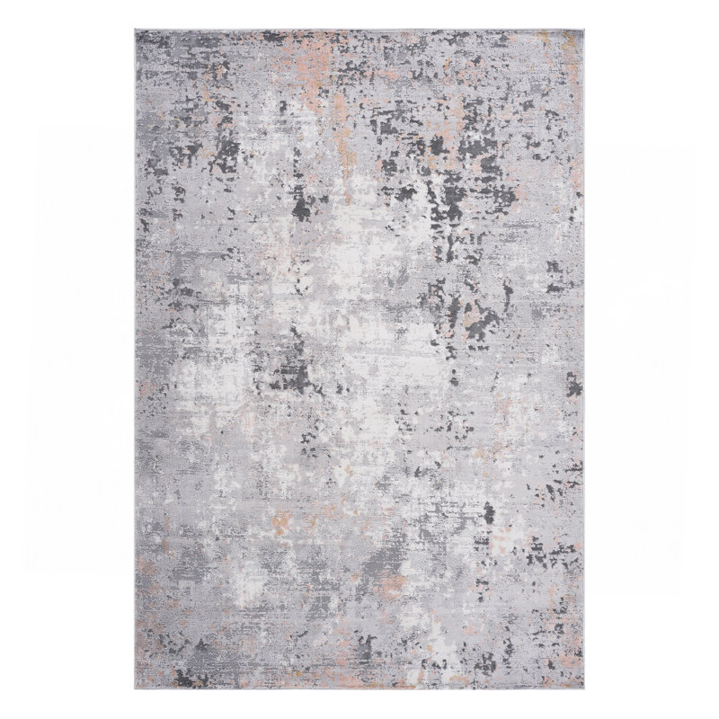 Tapis gris / multicolore / abstrait non délesté pour le salon, la salle à manger et le bureau, Rectangle 7 pi 9 po x 10 pi