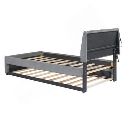 Lit plateforme tapissier simple avec lit gigogne Teddy