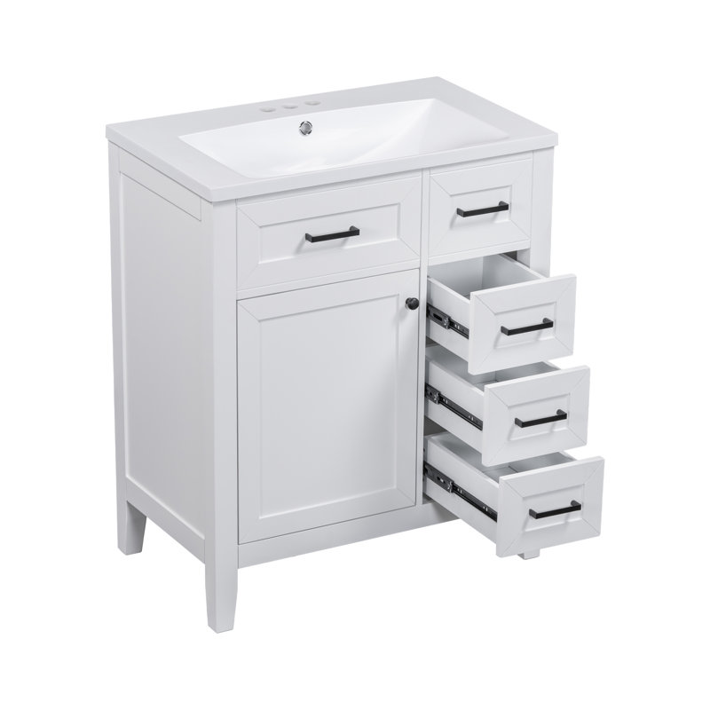 30" Bathroom Vanity with Sink Combo, Black, White