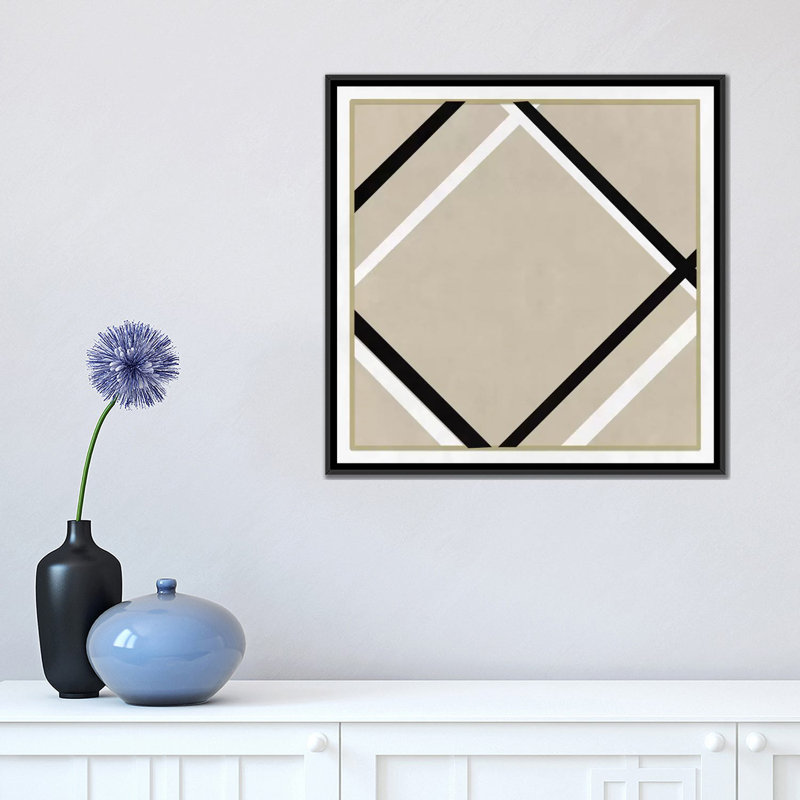 Albree, losange moderne avec quatre lignes, impression sur toile, H 18 po x l 18 po x P 1,5 po, Toile avec cadre noir