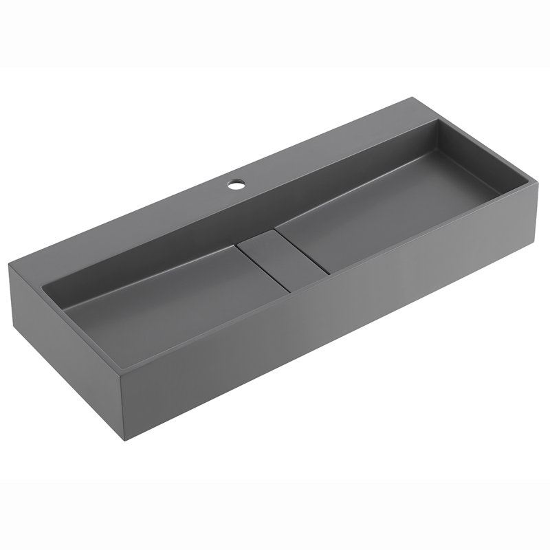40 in. Wall-Mount or Countertop Bathroom Hidden Drain Sink with Single Faucet Holes, Gray