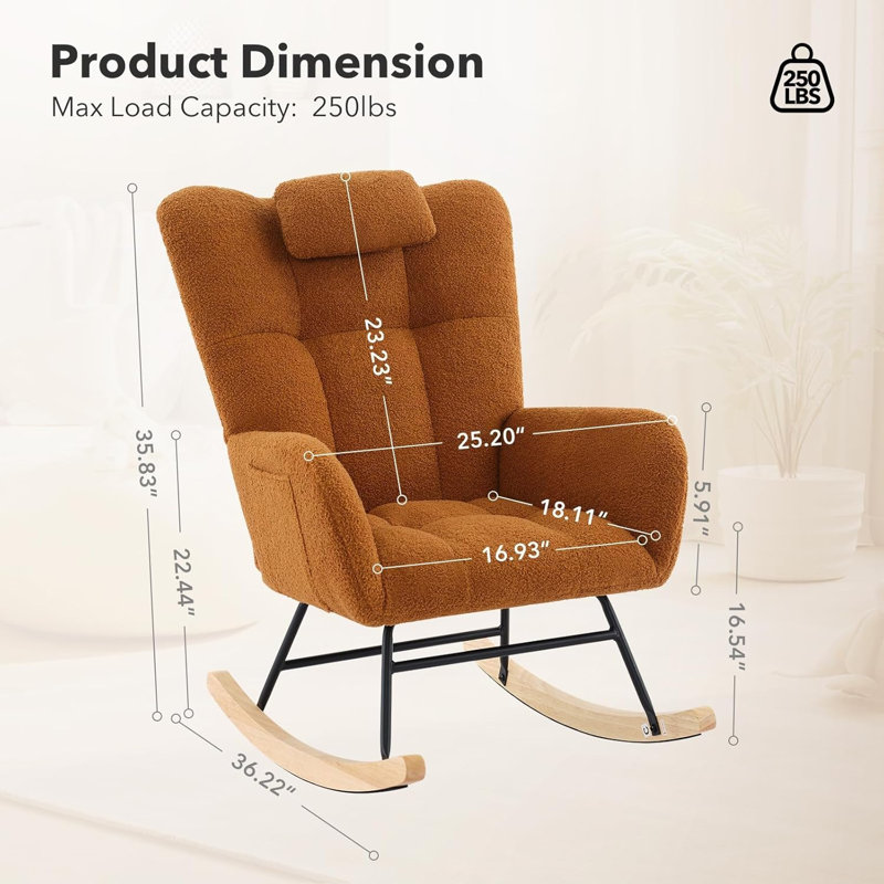 Chaise berçante rembourrée Teddy, Brown