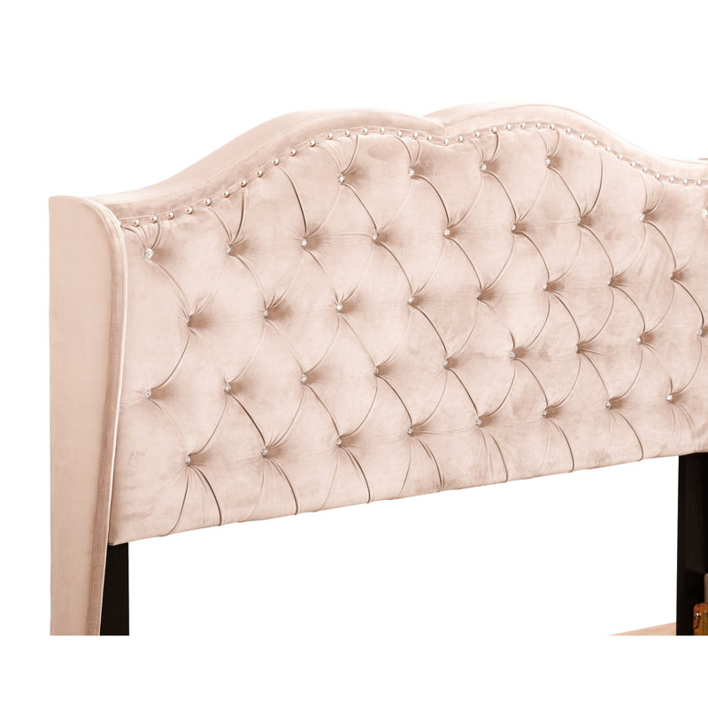 Élégant lit double rembourré beige, l 60 po x P 80 po, facile à assembler grâce au revêtement en velours, disponible ici