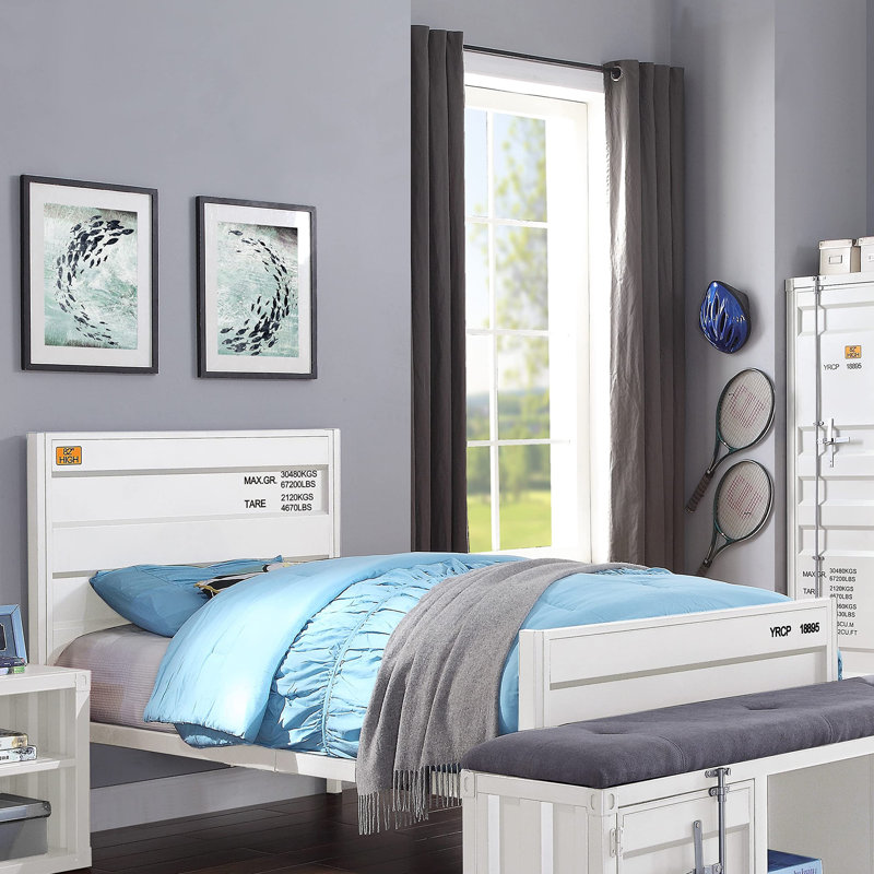 Lit simple en métal de style adolescent, taille double, bleu, Blanc, Simple