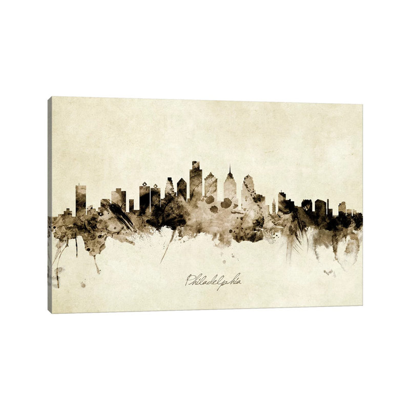 Philadelphia Pennsylvania Skyline by Michael Tompsett - Wrapped Canvas Print, 20.32 cm H x 30.48 cm W