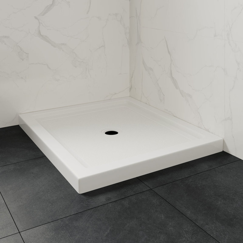 OVE Decors 40" x 32" Rectangle Shower Base Pan, White Acrylic, Center Drain, Reversible Design
