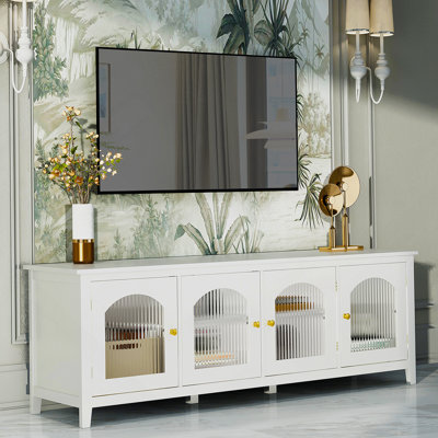 Meuble télé, meuble télé, console télé, cadre en bois massif, porte en verre Changhong, poignée en métal