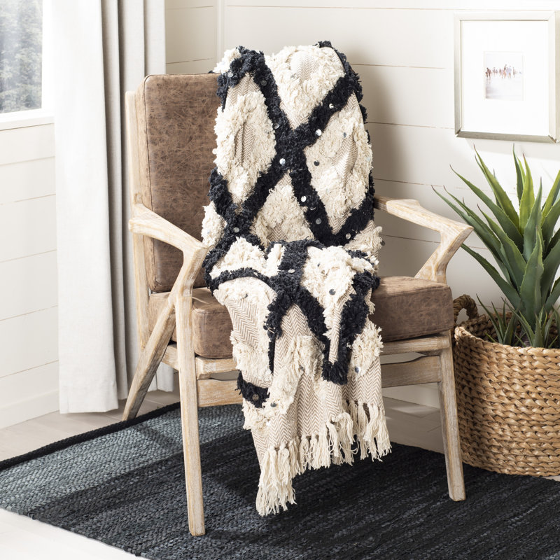 Hand Woven Throw Blanket, Black/Beige