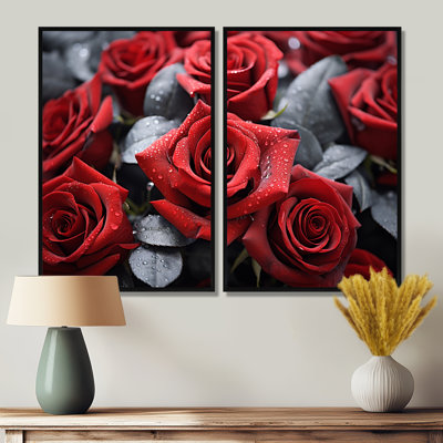 Red Grey Rose Eternal Beauty - Floral Roses Canvas Prints Set Of 2
