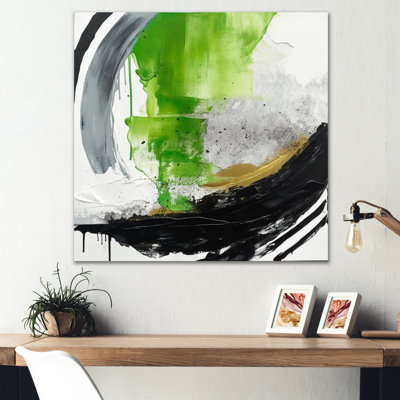 «Green and Black Geometric Enchantment I», reproductions de toiles abstraites en marbre