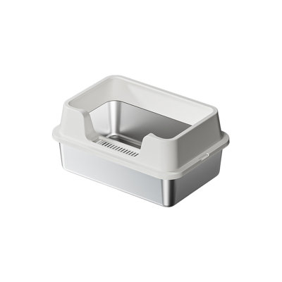 Stainless Steel Deep High-Wall Cat Litter Box, 19.69x13.78x8.66 inches, White