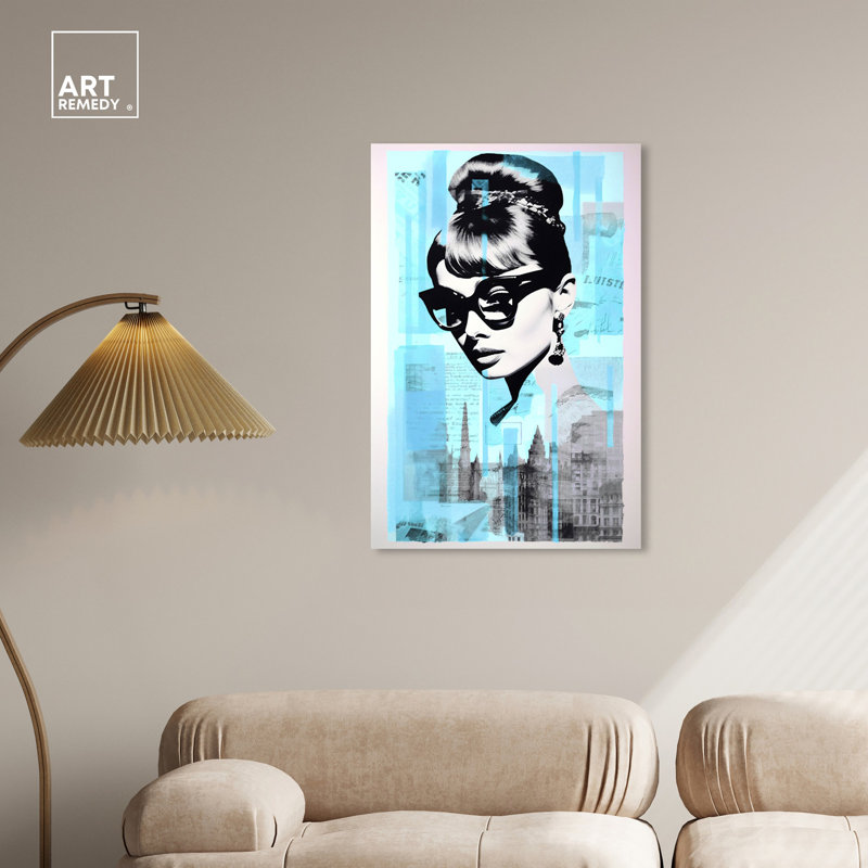 Retro Blue and Gray Collage Canvas Art Print, 16" x 24"