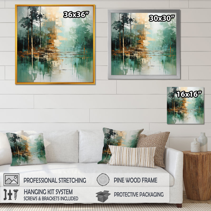 «Green and White Forest Echoes» sur impression sur toile, Cadre naturel flottant, H 36 po x l 36 po x P 1,5 po