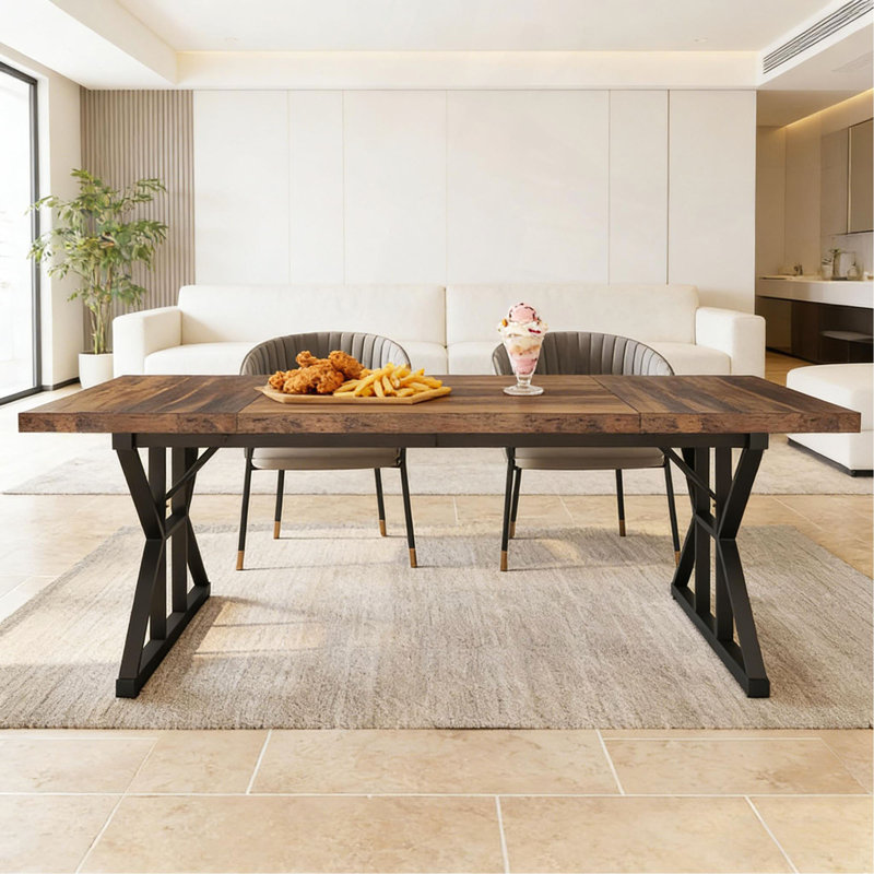 Table de cuisine en X, table de salle à manger, bureau d'ordinateur, Brun, H 29,55 po x L 70,92 po x l 31,52 po, Noir