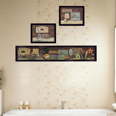 «Country Bath II», ensemble de 3 encadrements de vignettes pour le salon et la maison par Pam Britton