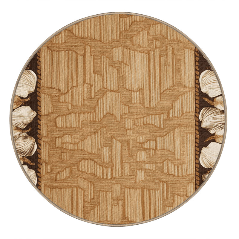 Washable Shell Borders Hawaiian Area Rug, Round 3'