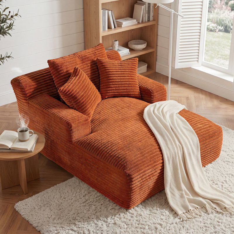 Latitude Run® No Assembly Required 64''D Corduroy Indoor Chaise Lounge Chair Upholstered Modern Glauser Oversized Compression Sleeper Sofa In A Box