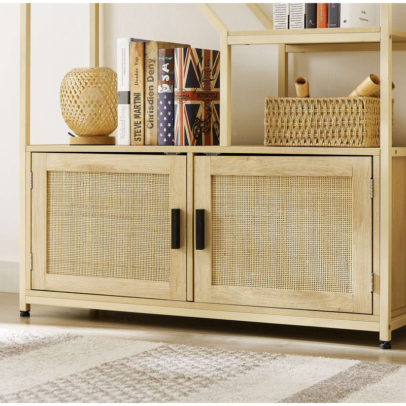 Dessens Rattan Bookshelf 7 tiers Bookcases Storage Rack with cabinet